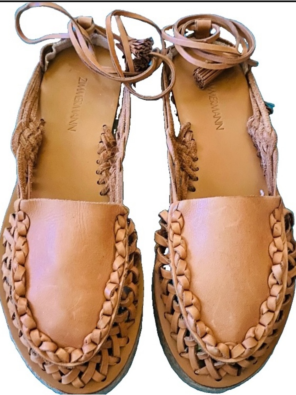 Zimmermann Tan Braided Leather Espadrille Lace-Up Flats